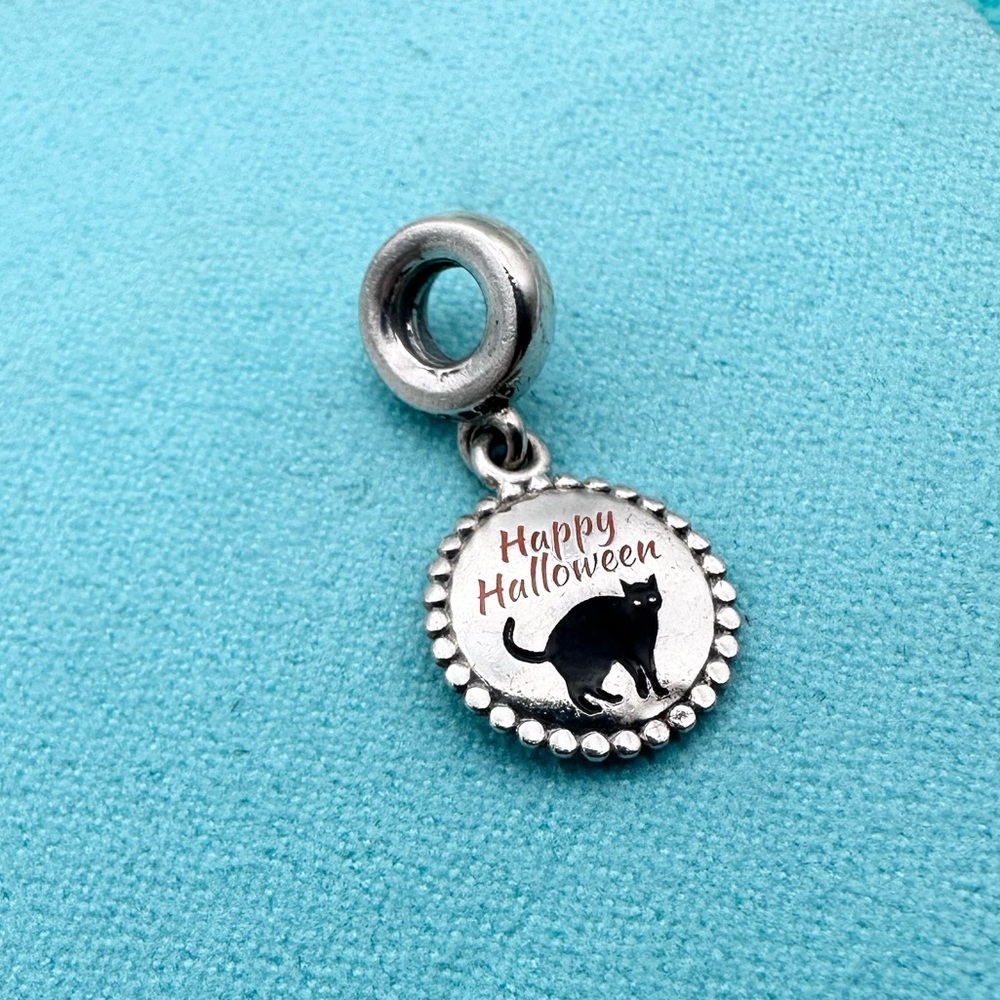 Pandora black cat Halloween dangle charm sterling silver